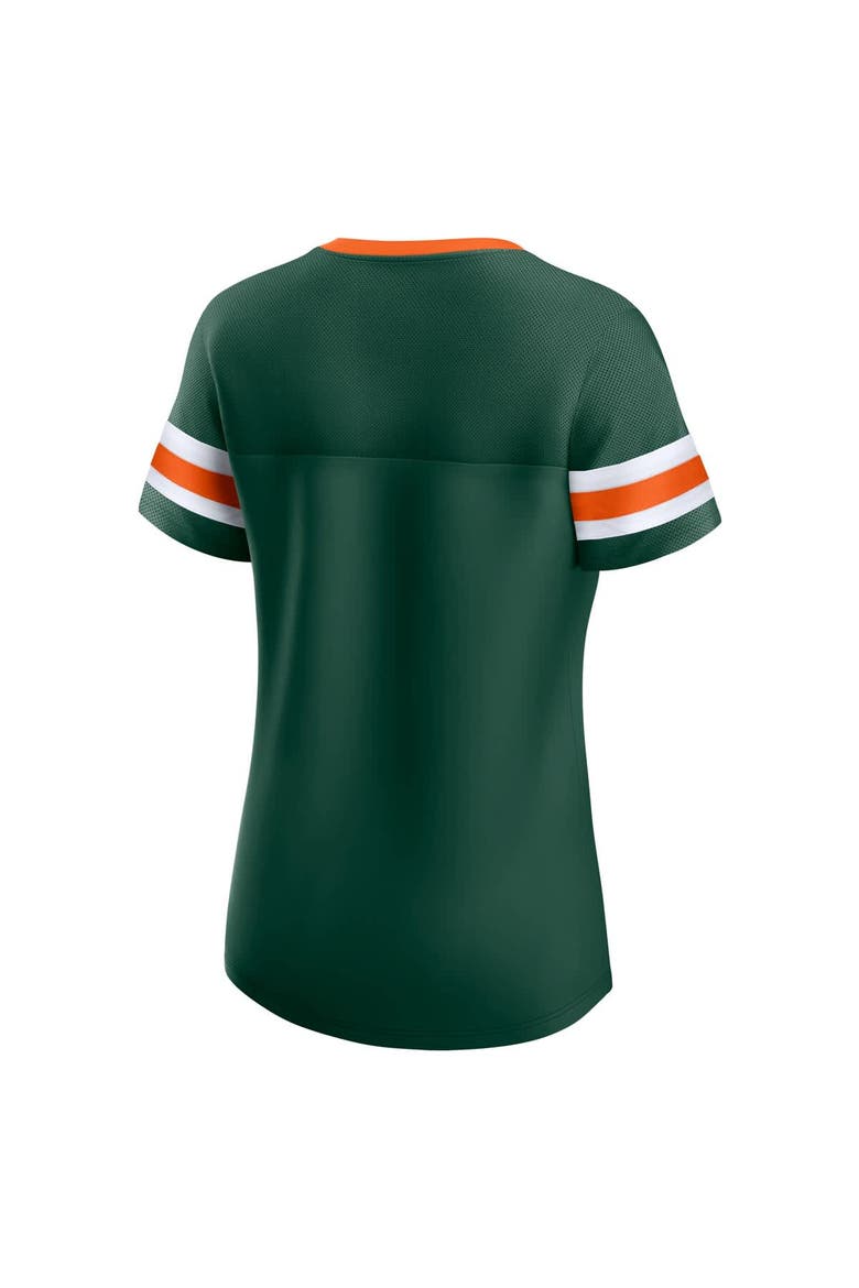 Women's Fanatics  Green Miami Hurricanes Iconic Athena Lace-Up T-Shirt, Alternate, color, Green