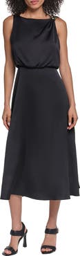 KARL LAGERFELD PARIS Satin Face Crepe Midi Dress