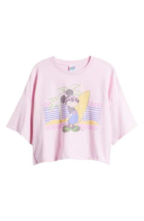 Mickey Surf Crop Cotton Graphic T-Shirt