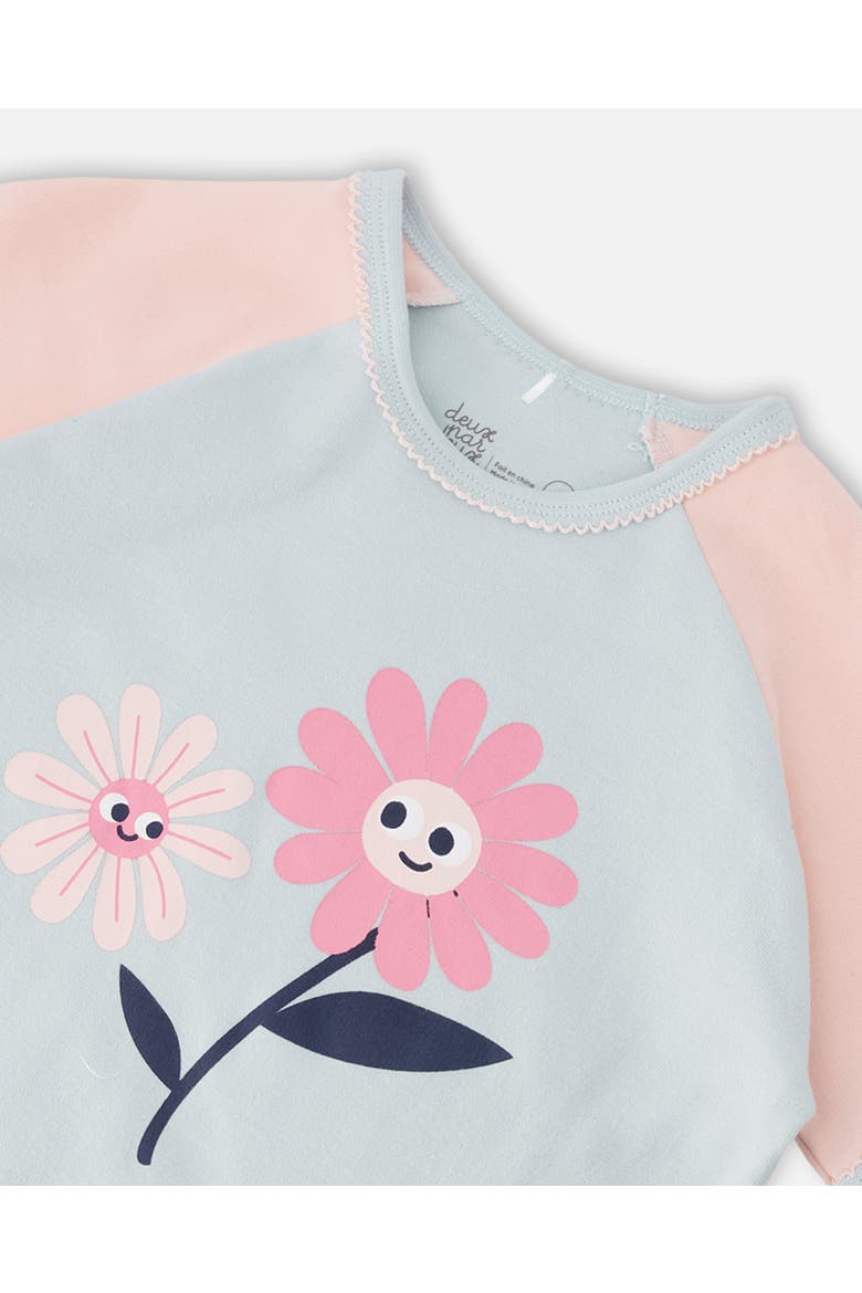 Organic Cotton Smiling Flower Two-Piece Pyjama Set, Alternate, color, Blue Smiling Flower Print