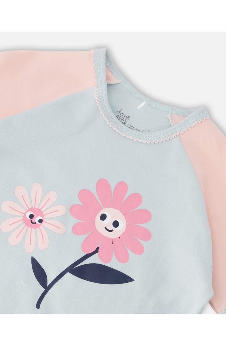 Deux par Deux Organic Cotton Smiling Flower Print Two-Piece Pyjama Set, Alternate, color, Blue Smiling Flower Print