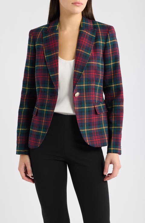 One Button Stretch Plaid Blazer