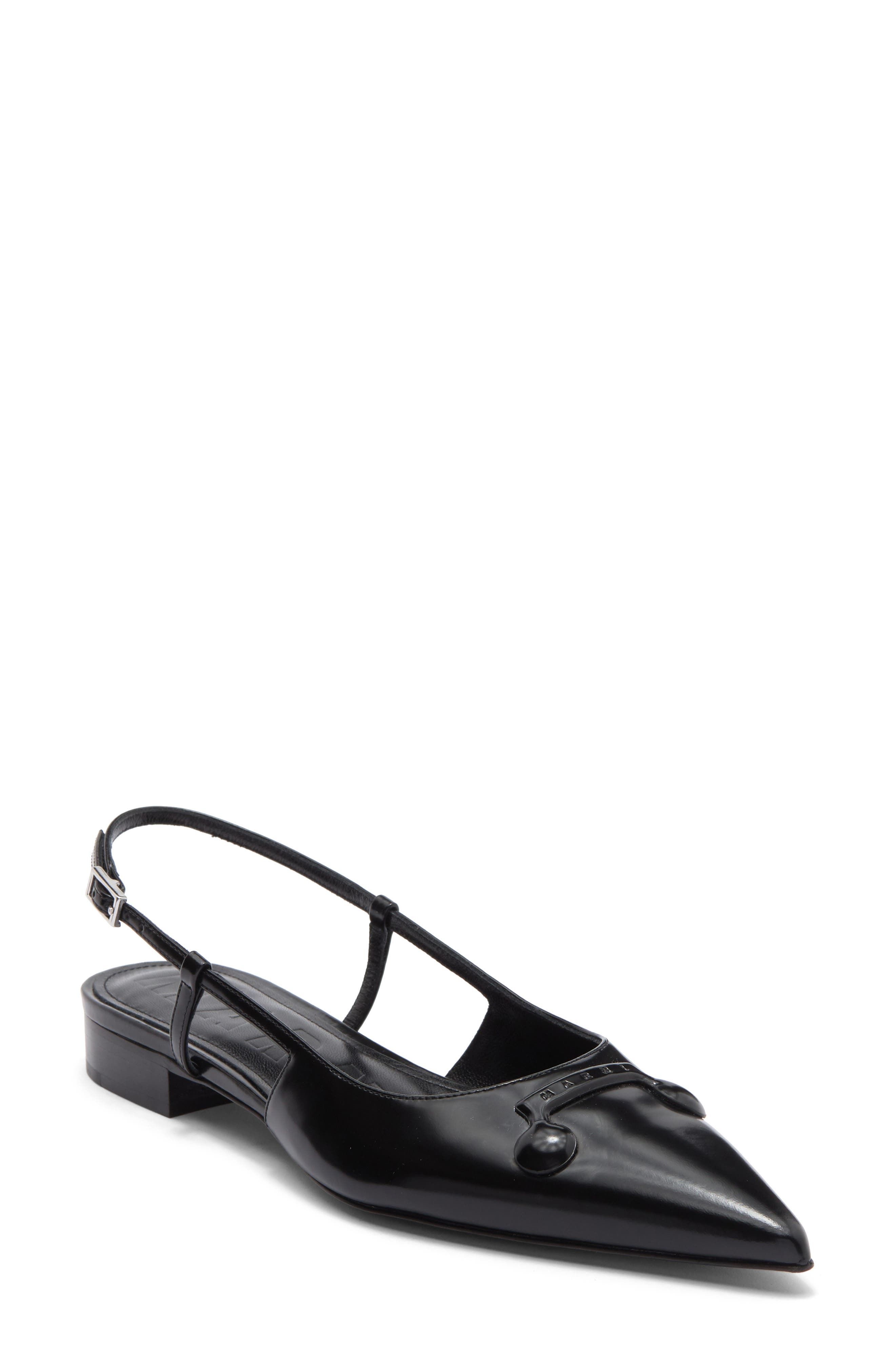 Marni Trunkaroo Pointed Toe Slingback Flat, Main, color, Black