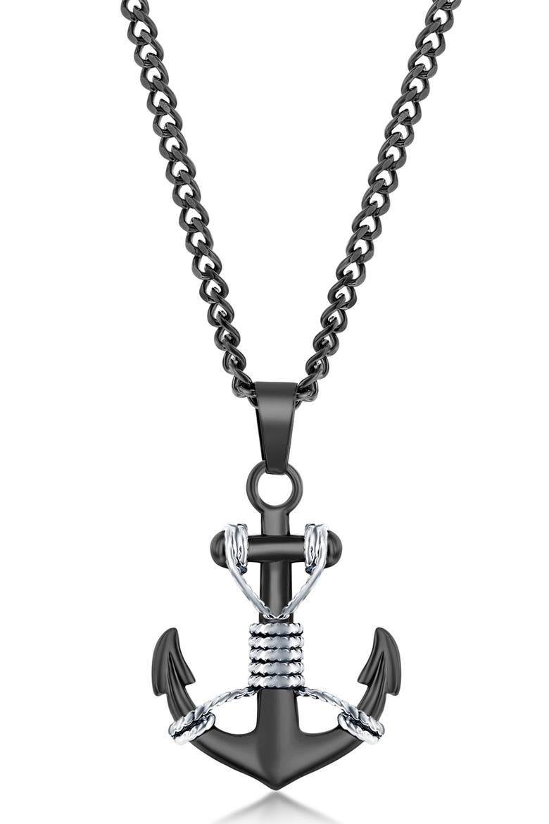 Men's Oxidized Anchor Pendant Necklace, Main, color, BLACK/ SILVER