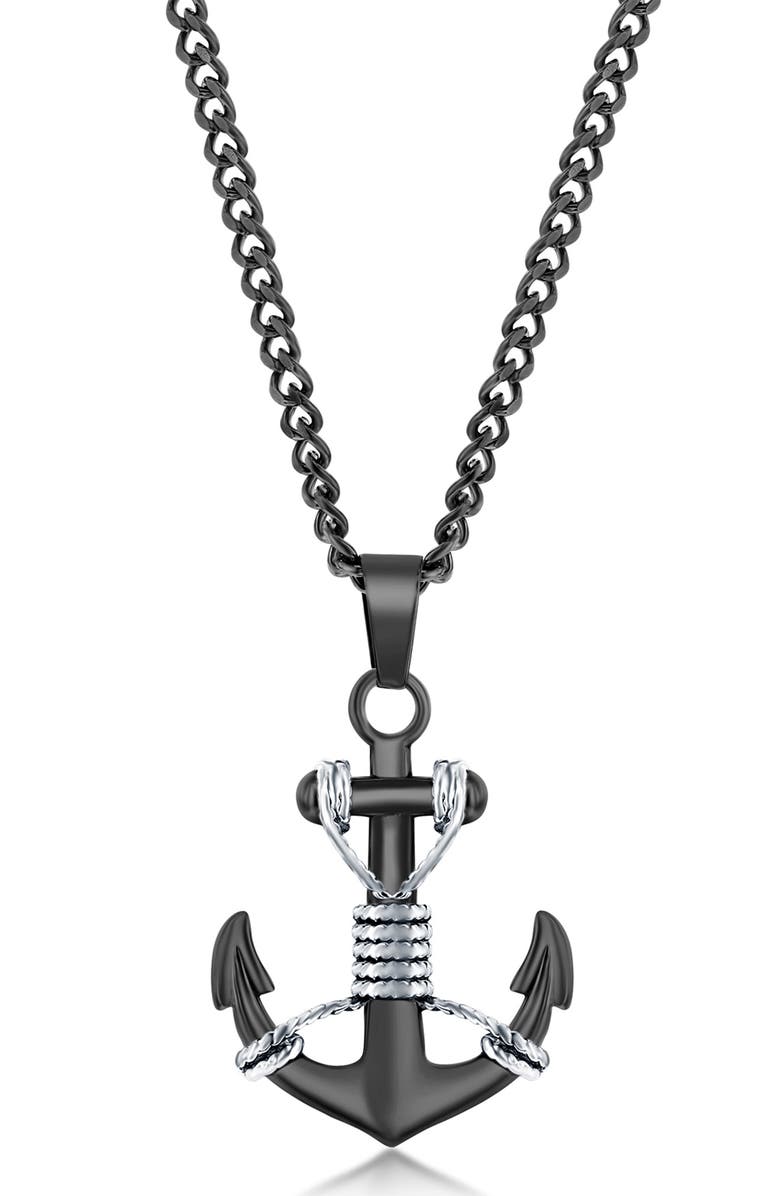 BLACKJACK Men's Oxidized Anchor Pendant Necklace, Main, color, 