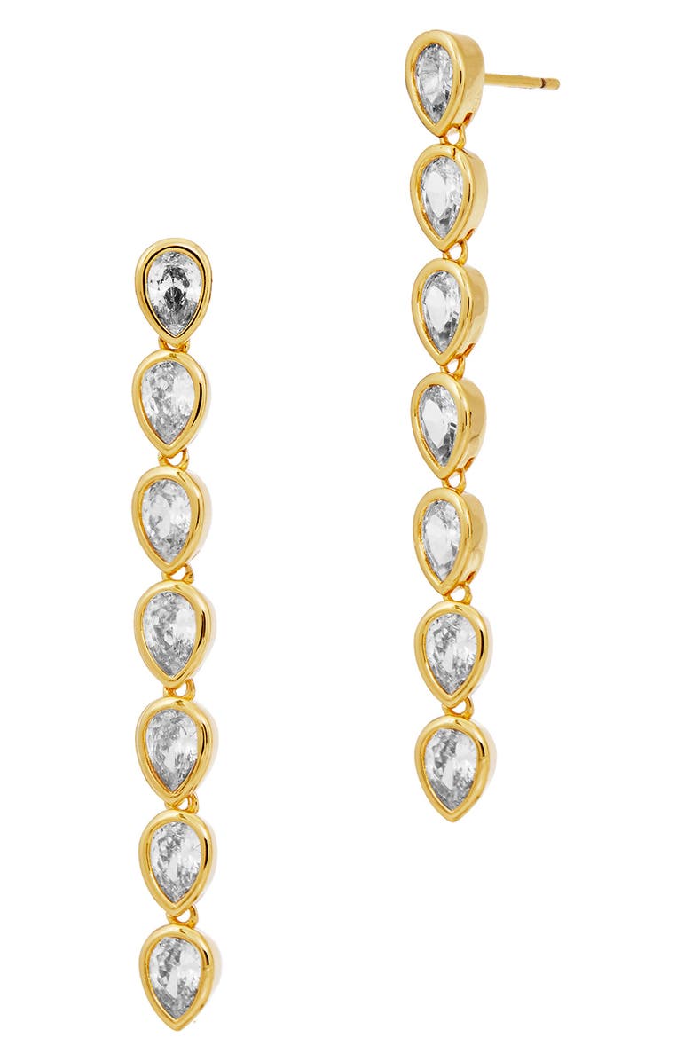 SAVVY CIE JEWELS Pear CZ Linear Drop Earrings, Main, color, Yellow
