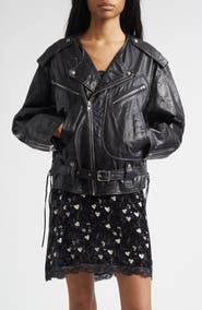 R13 Belted Leather Moto Jacket