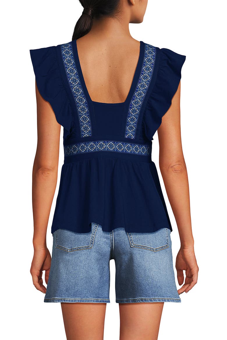 Lightweight Jersey Ruffle Peplum Top, Alternate, color, Deep Sea Mosaic Tile Border