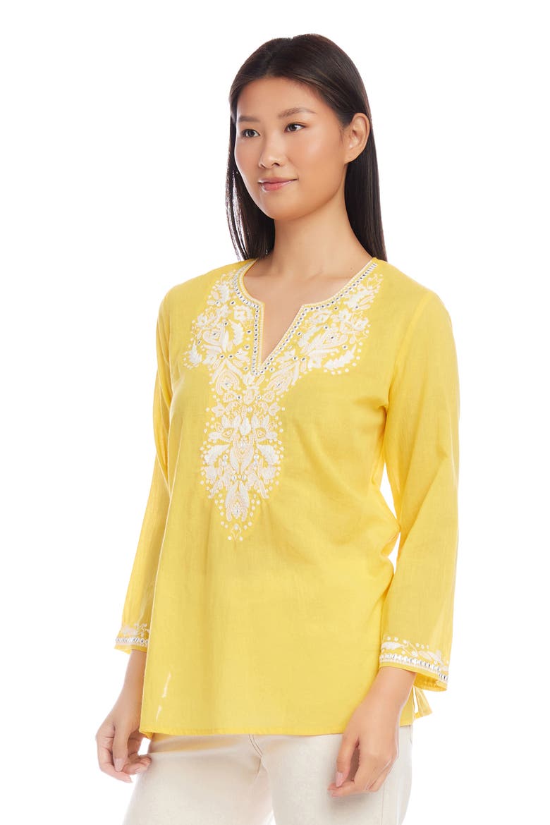 Embroidered Cotton Tunic Top, Alternate, color, YELLOW