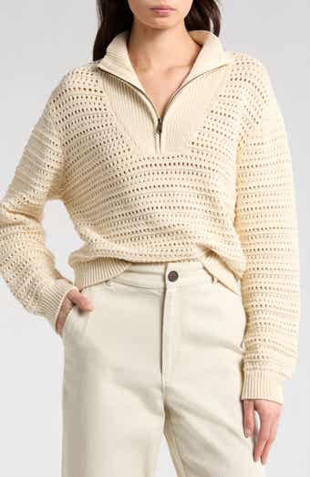 Marine Layer Stripe Open Stitch Quarter Zip Sweater