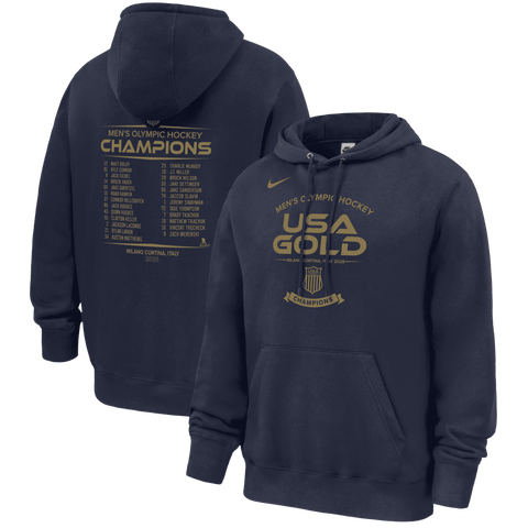 Men's Nike Navy Men's USA Hockey 2026 Winter Olympics Gold Medal Roster Club Fleece Hoodie