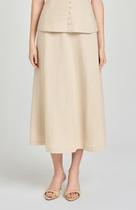 x Hannah Lovey Porter Capri Linen Blend Midi Skirt (Nordstrom Exclusive)