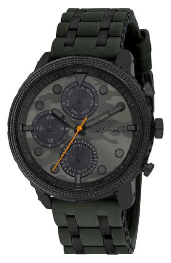 Ed Hardy Camo Quartz Chronograph Silicone Strap Watch, 42mm In Green