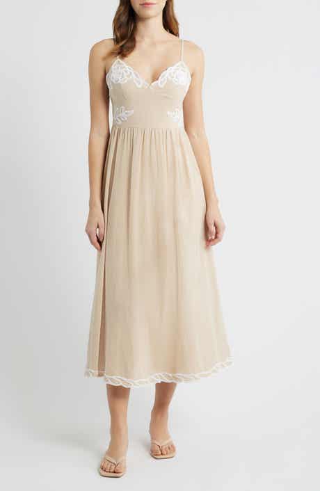 Embroidered V-Neck Midi Dress