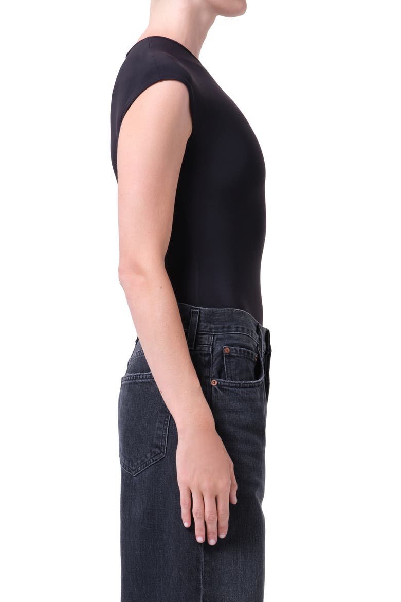Agata Cap Sleeve Bodysuit, Alternate, color, BLACK