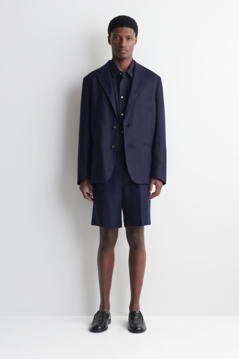 Tailored Linen Shorts, Main, color, NAVY