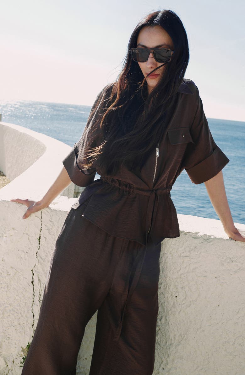 MANGO Belted Zip-Front Shirt, Alternate, color,
