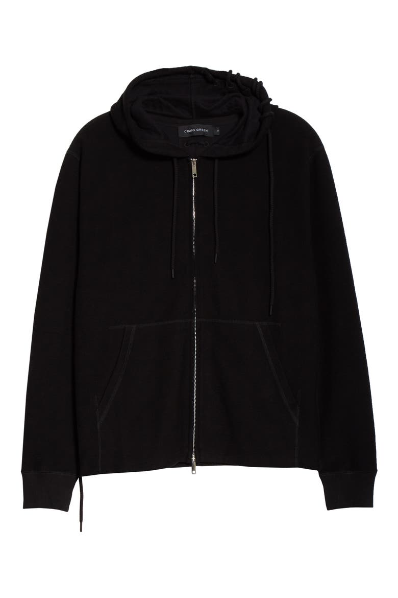 Laced Zip Front Hoodie, Alternate, color, BLACK BLACK