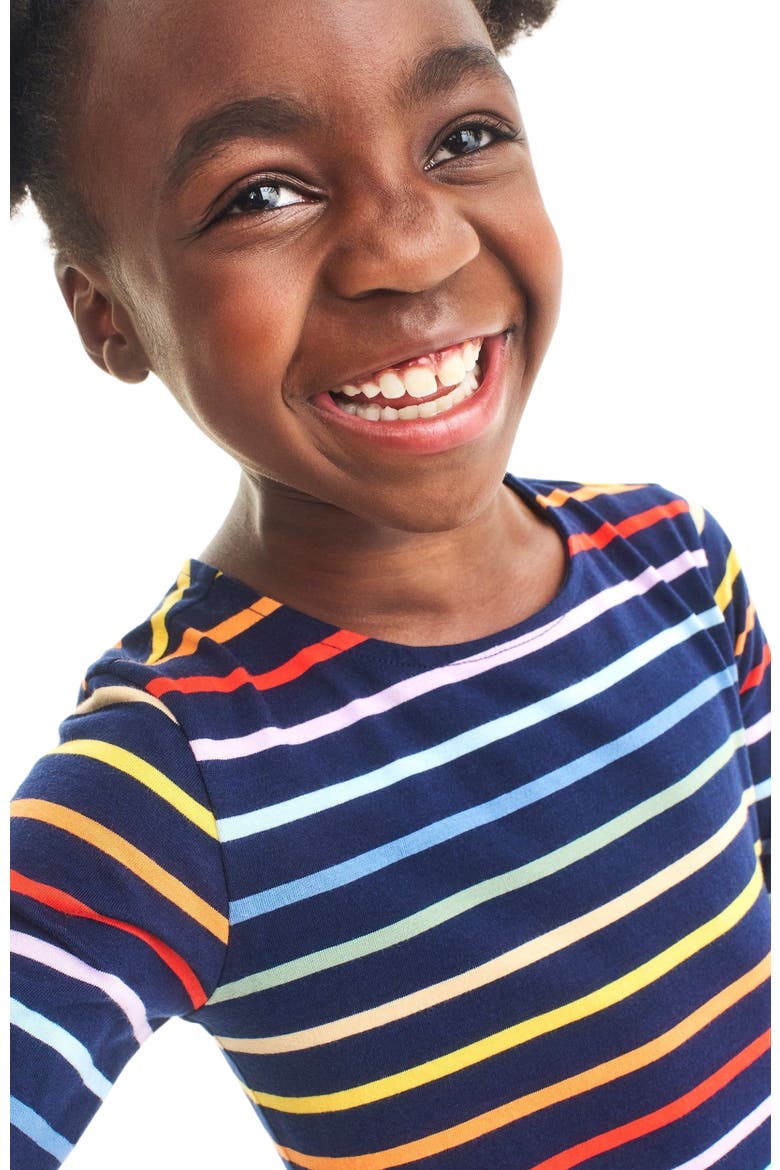 Kids Long Sleeve Perfect Pocket Dress In Rainbow Stripe, Alternate, color, Navy/rainbow stripe