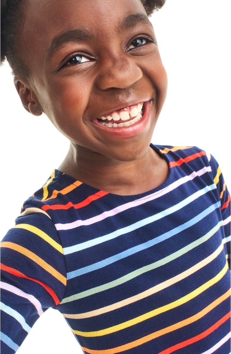Primary Kids Long Sleeve Perfect Pocket Dress In Rainbow Stripe, Alternate, color, Navy/Rainbow Stripe