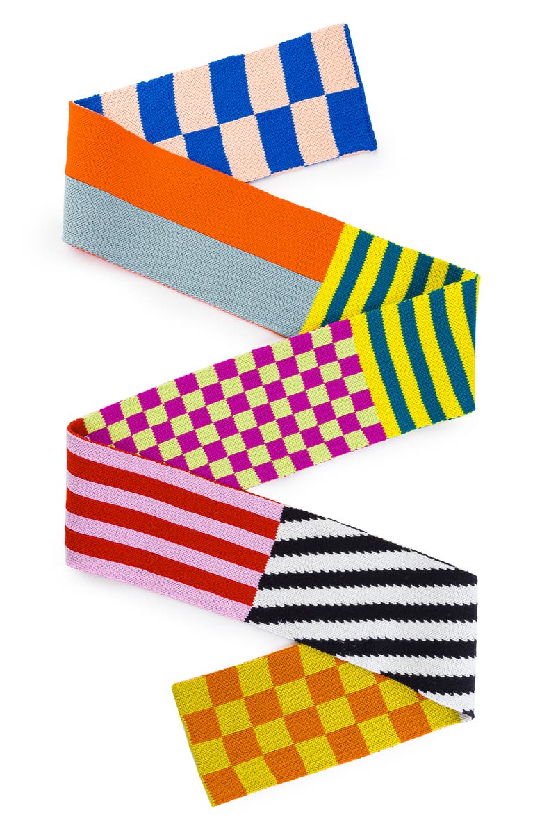 verloop Pattern Patch Skinny Scarf, Alternate, color, Blue Multi