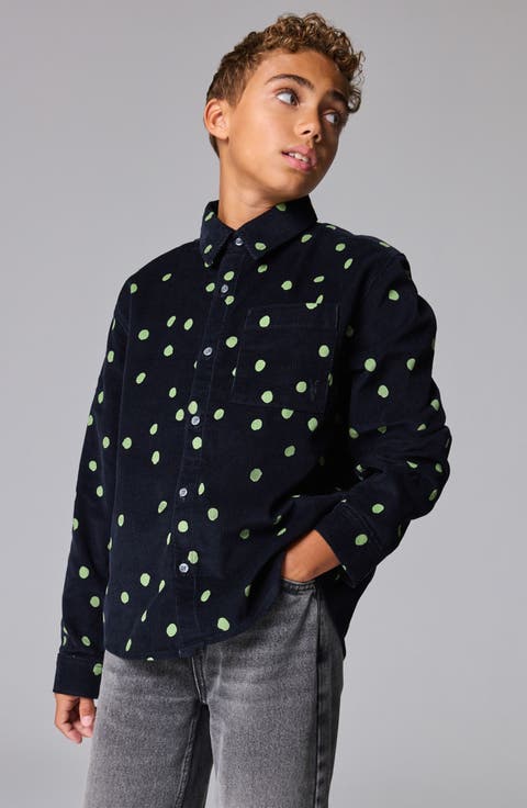 Kids' Polka Dot Cotton Corduroy Button-Up Shirt (Big Kid)