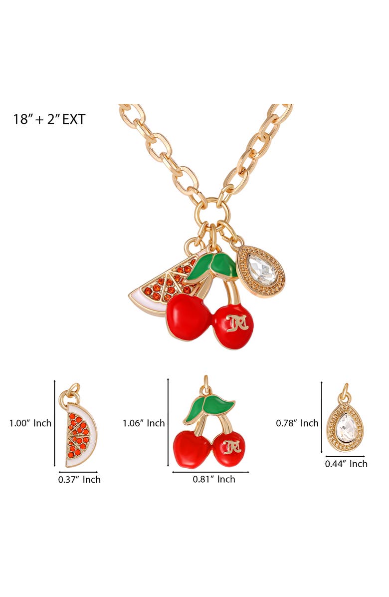 Juicy Couture Cherry & Watermelon Charm Necklace, 18 + 2'', Alternate, color, Gold Tone, Red