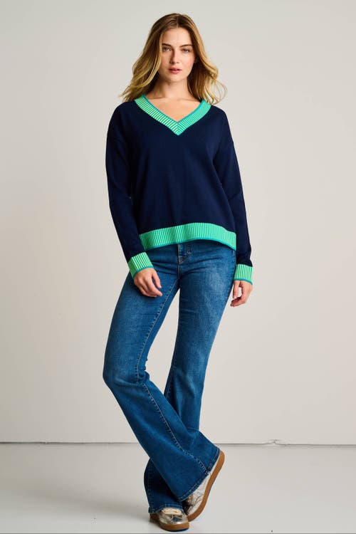 Lisa Todd Ribbed V-neck Cotton Sweater In Blue