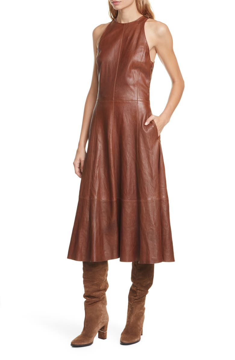 Polo Ralph Lauren Leather Sleeveless Fit & Flare Dress, Alternate, color, 