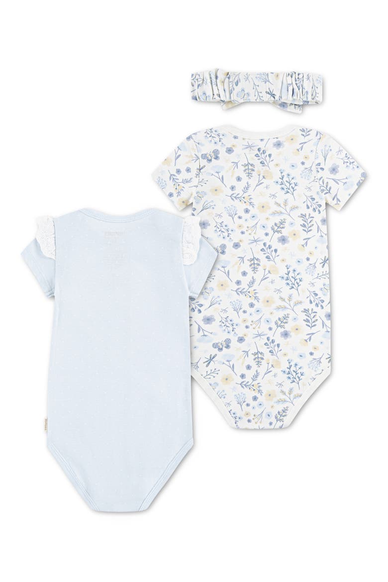 3-Piece Organic Cotton Bodysuits & Headband Set, Alternate, color, HUGGIES BALLAD BLUE