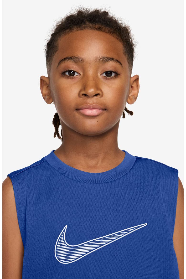 Kids' Logo Dri-FIT Graphic Muscle T-Shirt, Alternate, color, GAME ROYAL