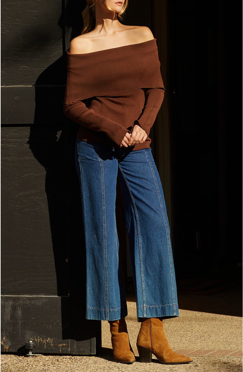 CRESCENT Foldover Off Shoulder Knit Top, Alternate, color, Espresso