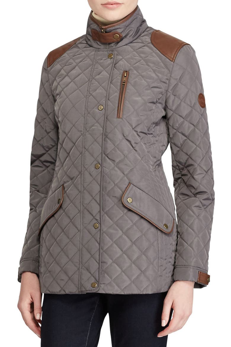 Diamond Quilted Jacket with Faux Leather Trim, Main, color, FLANNEL