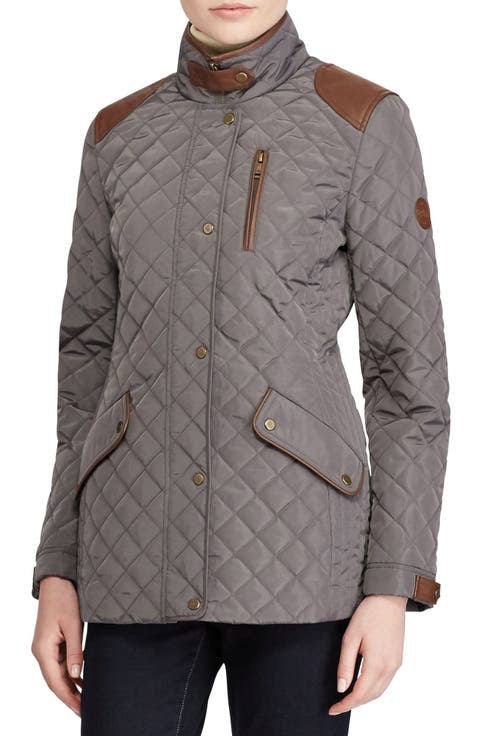 Diamond Quilted Jacket with Faux Leather Trim (Regular & Petite)