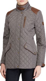 Lauren Ralph Lauren Diamond Quilted Jacket with Faux Leather Trim