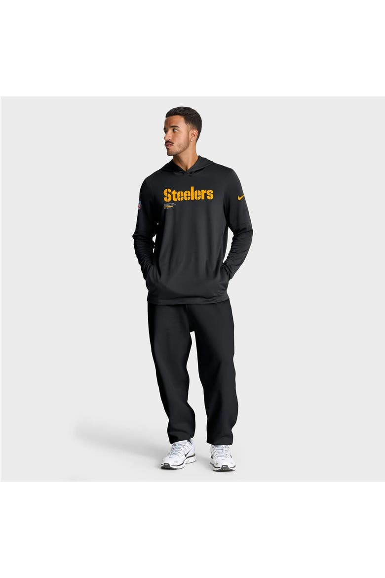 Men's Nike Black Pittsburgh Steelers Big & Tall Sideline Performance Long Sleeve Hoodie T-Shirt, Alternate, color, Black