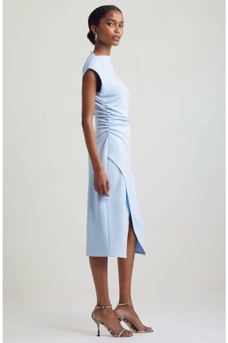 Ruched Funnel Neck Midi Dress, Alternate, color, BLUE SKYWAY