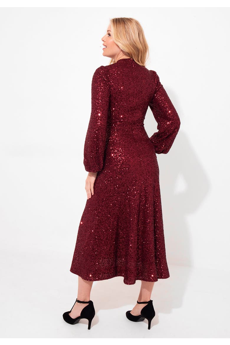 A Line Sequin Midi Dress, Alternate, color, RICH BURGUNDY