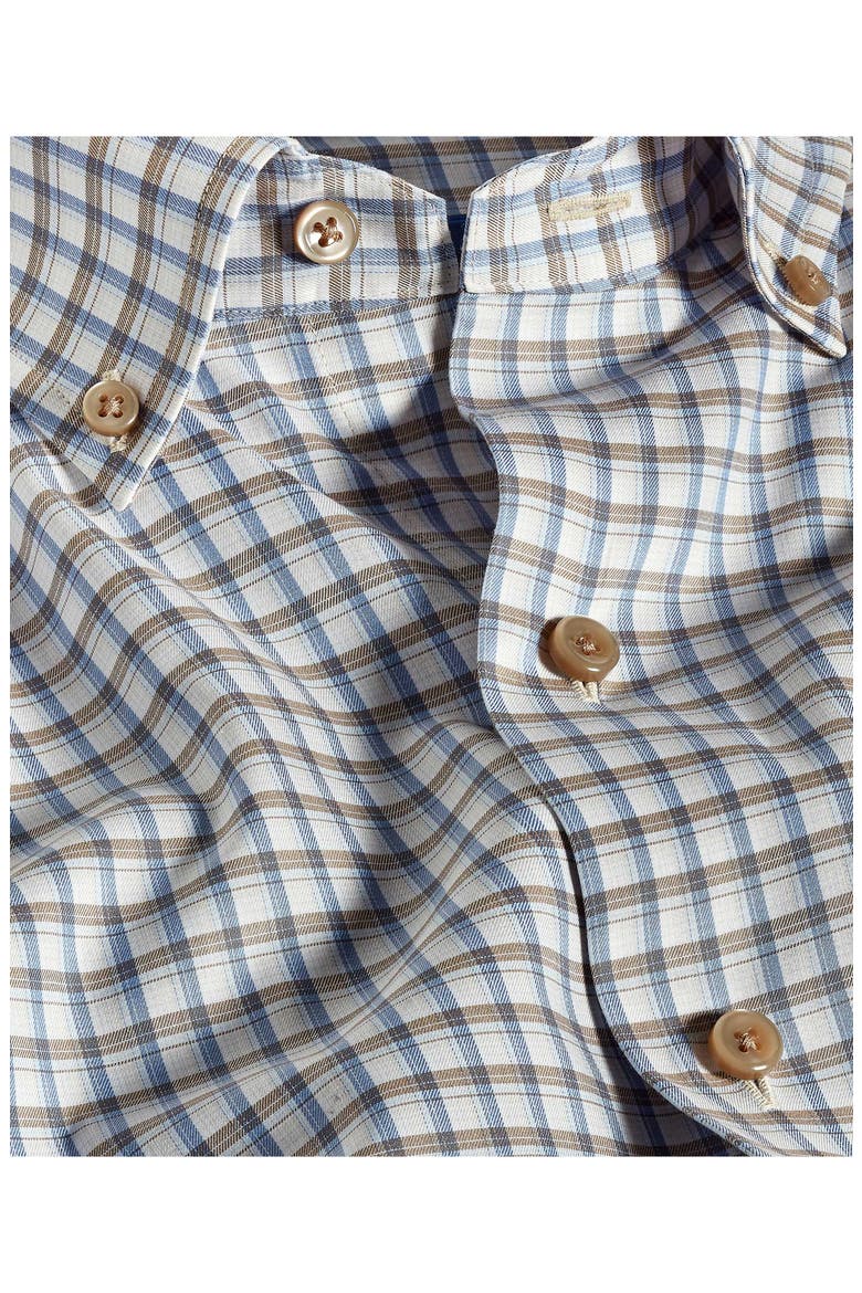 Check Cotton Twill Button-Down Shirt, Alternate, color, DUNE/ BLUE
