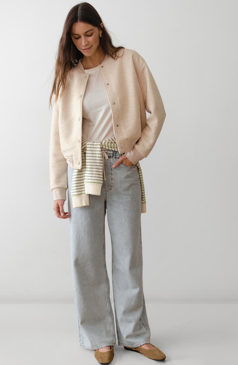 Marine Layer Corbet Quilted Bomber Jacket, Alternate, color, Oatmeal Heather