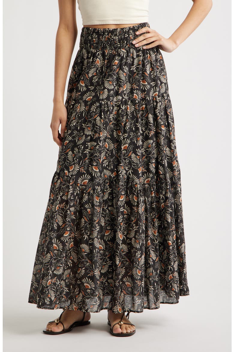 Peony Floral Tiered Cotton Maxi Skirt, Main, color, CASSIA