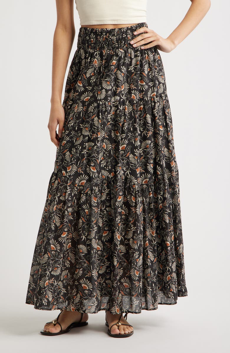 Rails Peony Floral Tiered Cotton Maxi Skirt, Main, color, 