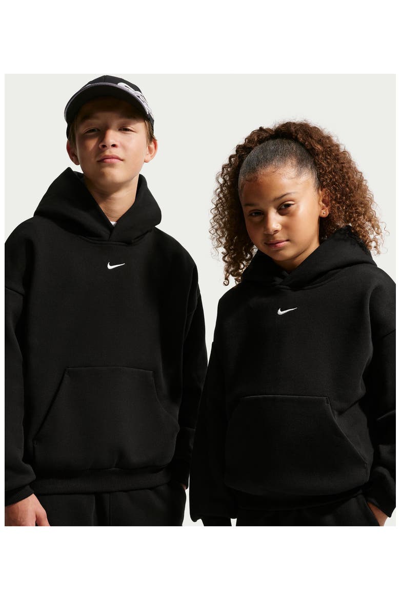 Kids' Solo Swoosh Fleece Hoodie, Alternate, color, 001 TOTAL BLACK/SAIL