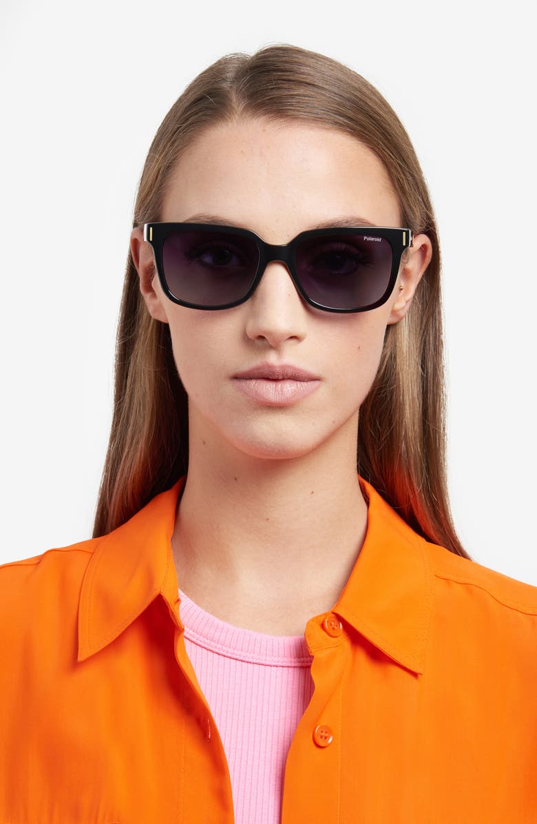 Polaroid 54mm Polarized Rectangular Sunglasses, Alternate, color, Black/ Gray Polar