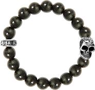 King Baby 10mm Blue Tiger Eye Bracelet with Day of the Dead Skull