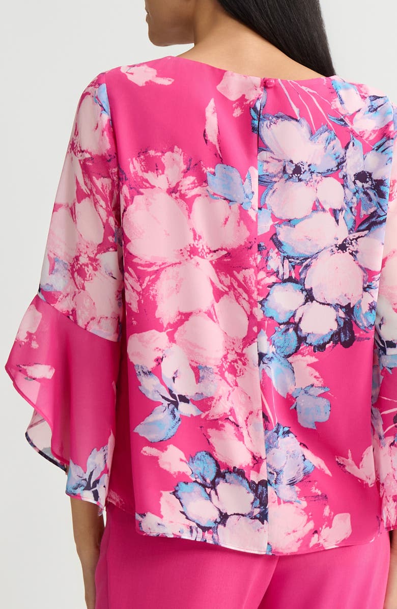KASPER Floral Chiffon Top, Alternate, color, Pink Perfection Multi