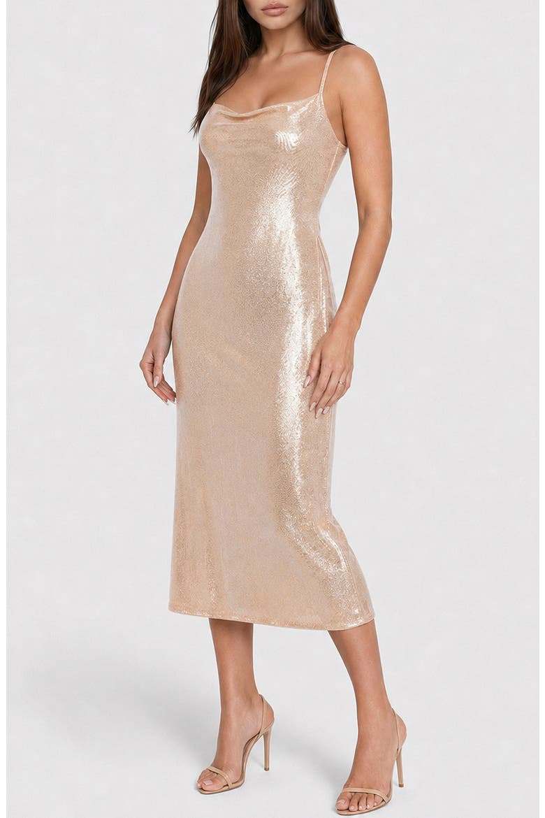 Cowl Neck Sleeveless Midi Dress, Alternate, color, NUDE/ SILVER