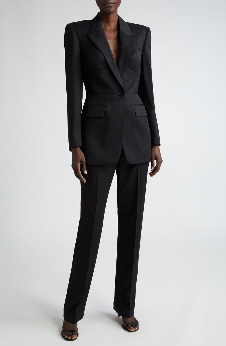 McQueen Trompe l'Oeil Corset Detail Wool Blazer, Alternate, color, 