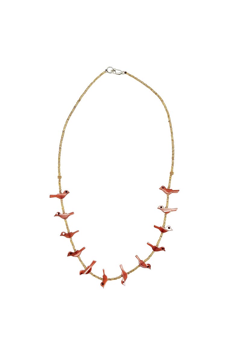 Shell Bird Fetish Bead Necklace, Main, color, red