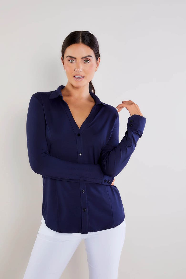 Nikki Longsleeve Pique Shirt, Main, color, Navy